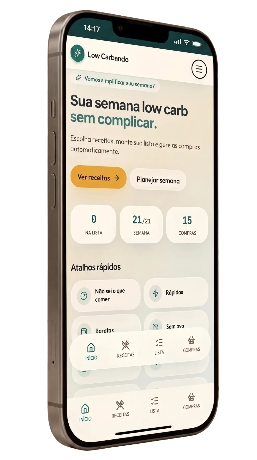Mockup do app LowCarbando em um smartphone